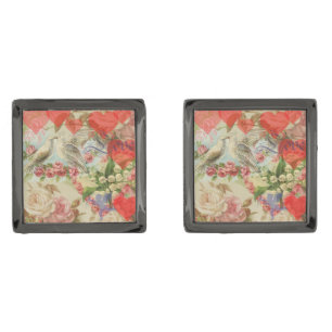 Love Birds Vintage Antique Heart Cufflinks