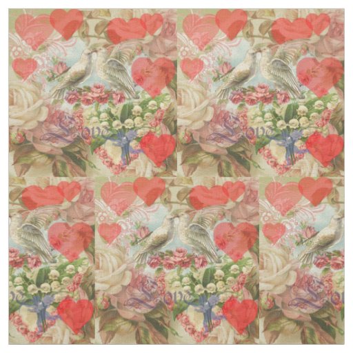 Love Birds Vintage Antique Heart Fabric