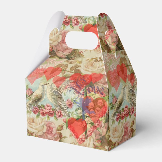 Love Birds Vintage Antique Heart Favor Boxes (Front Side)