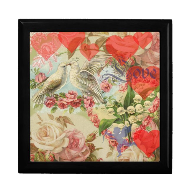 Love Birds Vintage Antique Heart Gift Box (Front)
