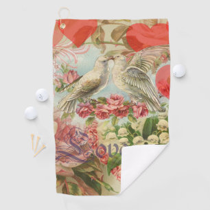 Love Birds Vintage Antique Heart Golf Towel
