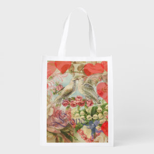 Love Birds Vintage Antique Heart Grocery Bag