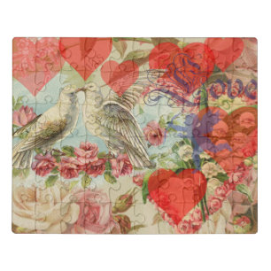 Love Birds Vintage Antique Heart Jigsaw Puzzle