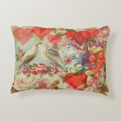 Love birds vintage antique heart love accent pillow