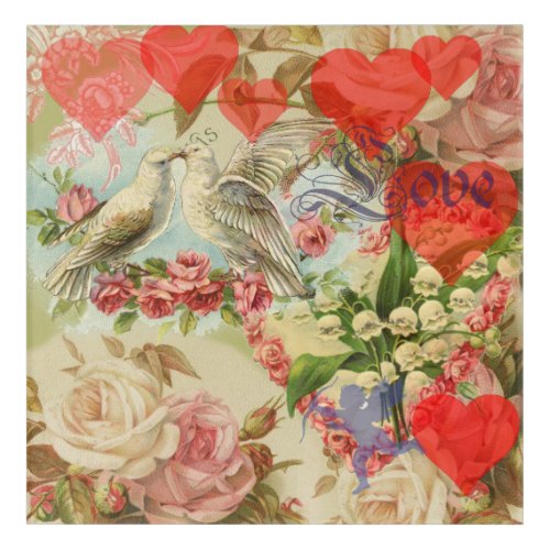 Love birds vintage antique heart love acrylic print