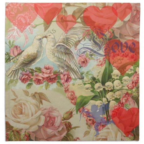 Love birds vintage antique heart love cloth napkin