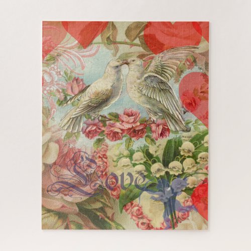 Love birds vintage antique heart love jigsaw puzzle