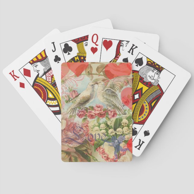 Love Birds Vintage Antique Heart Poker Cards (Back)