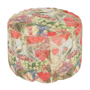 Love Birds Vintage Antique Heart Pouf