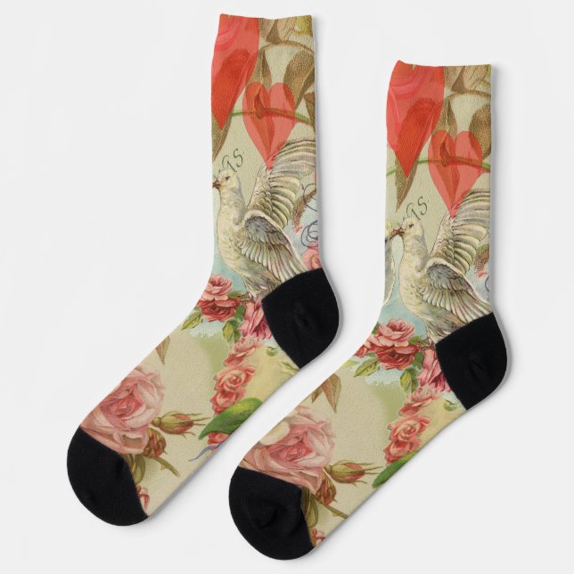 Love Birds Vintage Antique Heart Socks (Left)