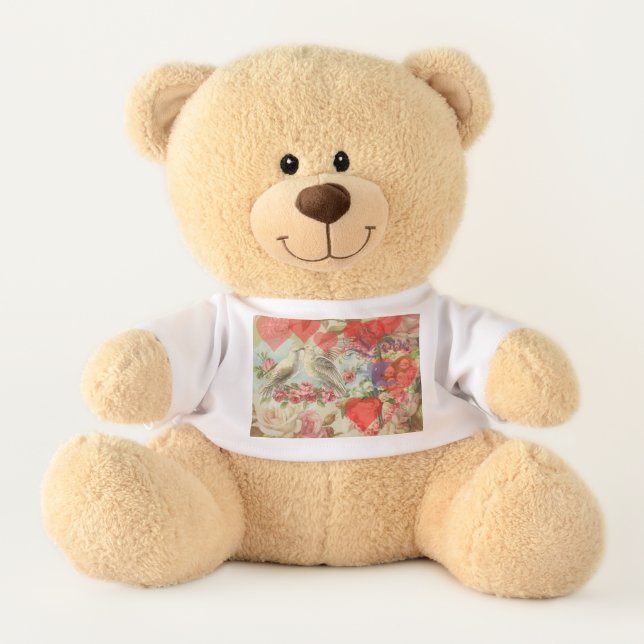 Love Birds Vintage Antique Heart Teddy Bear (Front)