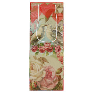 Love Birds Vintage Antique Heart Wine Gift Bag