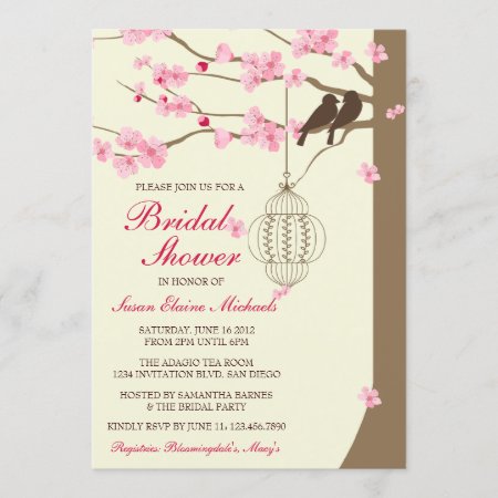 Love Birds Vintage Cage Blossom Bridal Shower Invitation
