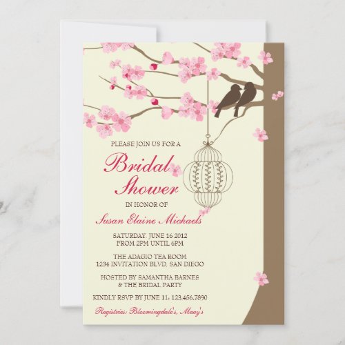 Love Birds Vintage Cage Blossom Bridal Shower Invitation