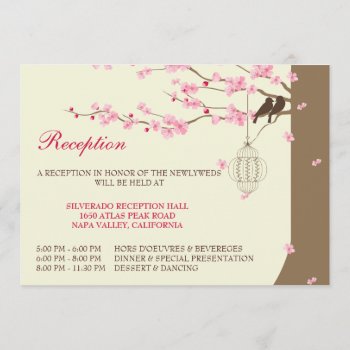Love Birds Vintage Cage Cherry Blossom Reception Invitation by InvitationBlvd at Zazzle