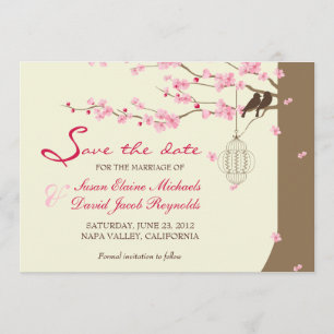 Love Birds Vintage Cage Cherry Blossom Save Date Save The Date