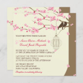 Love Birds Vintage Cage Cherry Blossom Wedding Invitation (Front/Back)