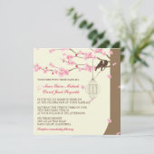 Love Birds Vintage Cage Cherry Blossom Wedding Invitation (Standing Front)
