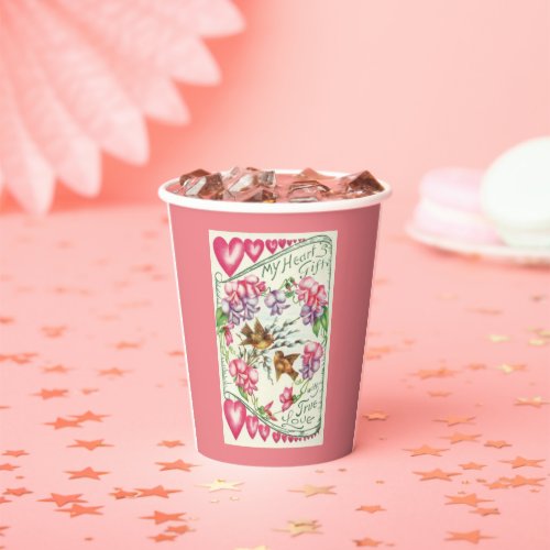 Love Birds Vintage Valentines Day  Paper Cups