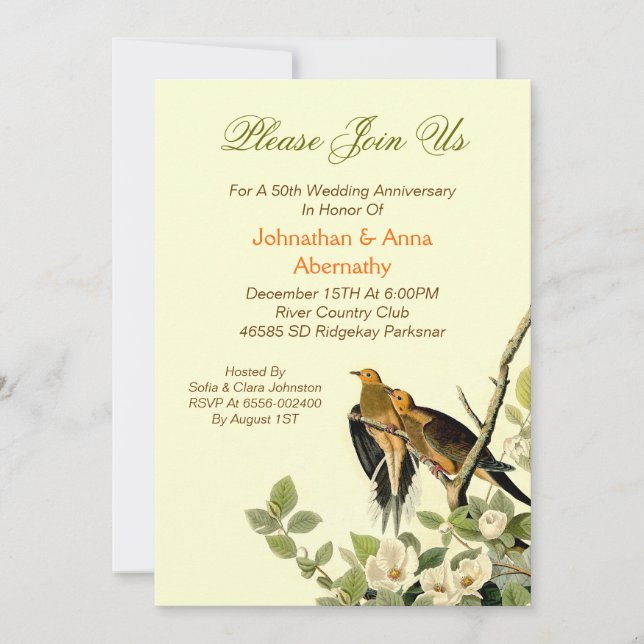 love birds vintage wedding anniversary invitation (Front)