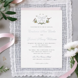 Love Birds "W" Monogram Foil Wedding Invitation
