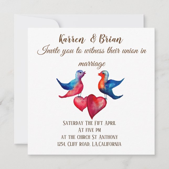 Love Birds Watercolor Art  Invitation (Front)