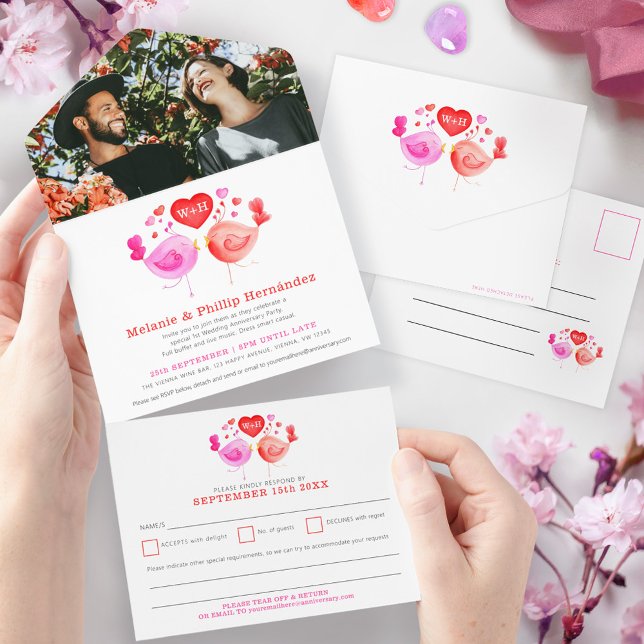 Love birds wedding anniversary photo with RSVP All In One Invitation (Creator Uploaded)