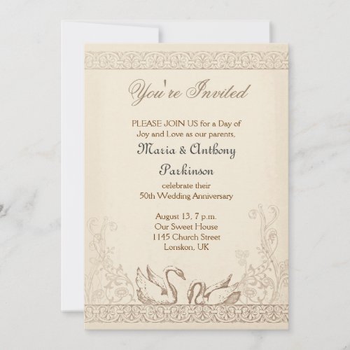 love birds wedding anniversary vintage invitation