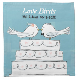 Love Birds Wedding Cake Bride & Groom Kiss Napkin