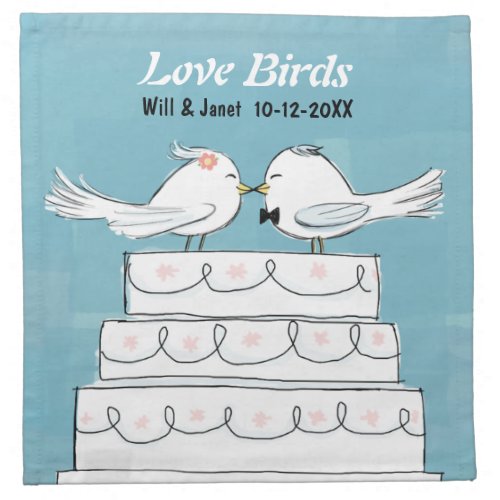 Love Birds Wedding Cake Bride  Groom Kiss Napkin