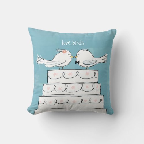 Love Birds Wedding Cake Bride  Groom Kiss Throw Pillow