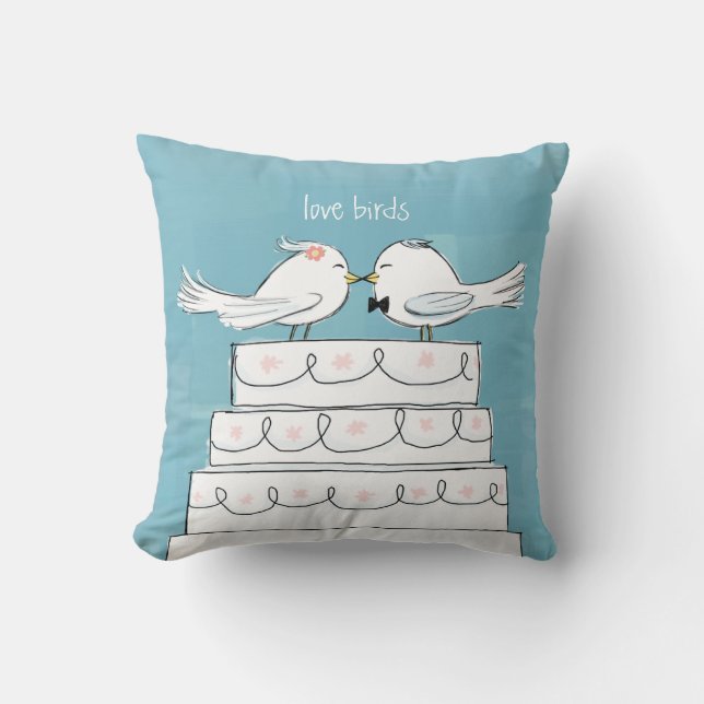 Love Birds Wedding Cake Bride & Groom Kiss Throw Pillow (Front)