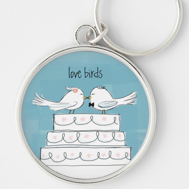 Love Birds Wedding Cake Kiss Keychain (Front)