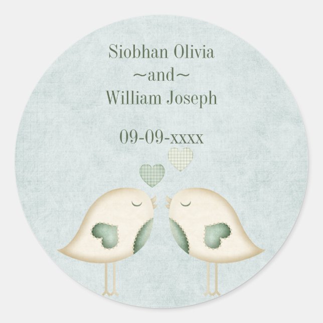 Love Birds Wedding Classic Round Sticker (Front)