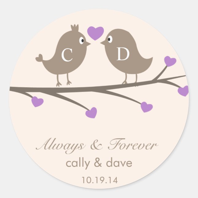 Love Birds Wedding Favor Stickers (Front)