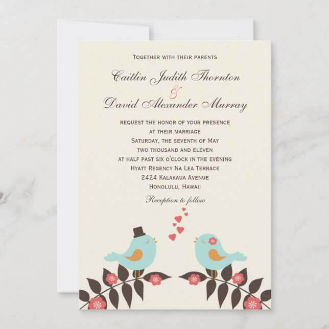 Love Birds Wedding Invitation (Front)
