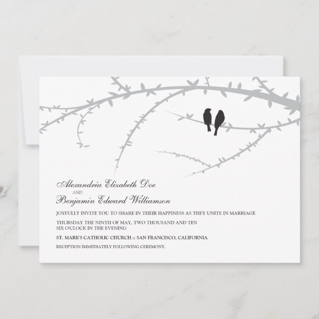 Love Birds Wedding Invitation (black) (Front)