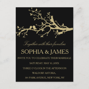 Love Birds Wedding Invitation gold black Customize