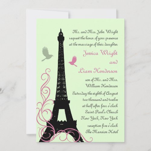 Love Birds Wedding Invitation green