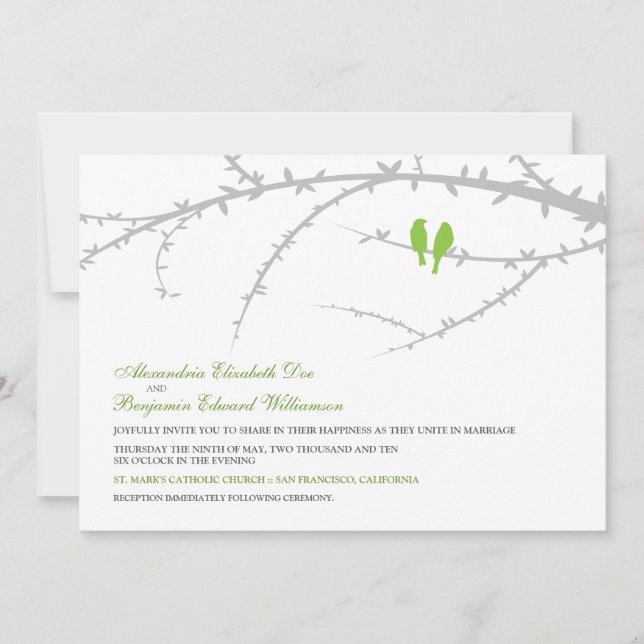 Love Birds Wedding Invitation (green apple) (Front)