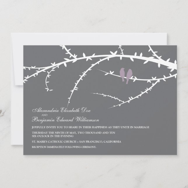 Love Birds Wedding Invitation (lavender) (Front)