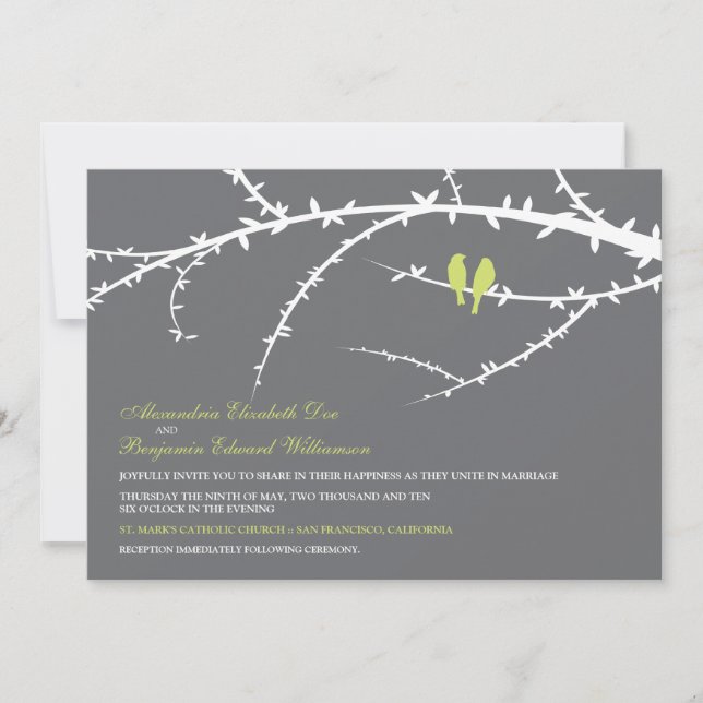 Love Birds Wedding Invitation (lime) (Front)
