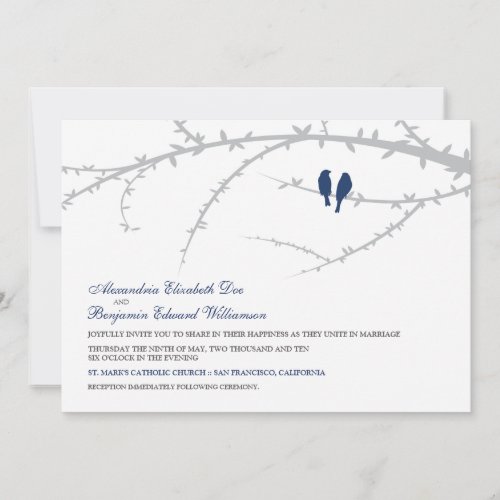 Love Birds Wedding Invitation navy