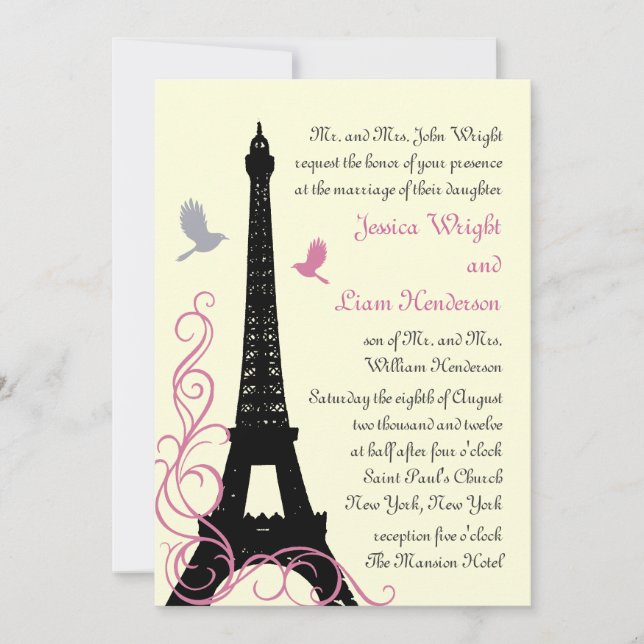 Love Birds Wedding Invitation (off white) (Front)