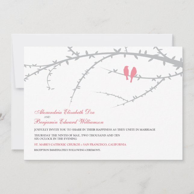 Love Birds Wedding Invitation (pink) (Front)