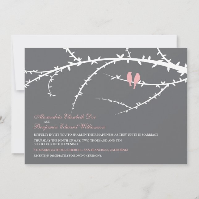 Love Birds Wedding Invitation (pink) (Front)