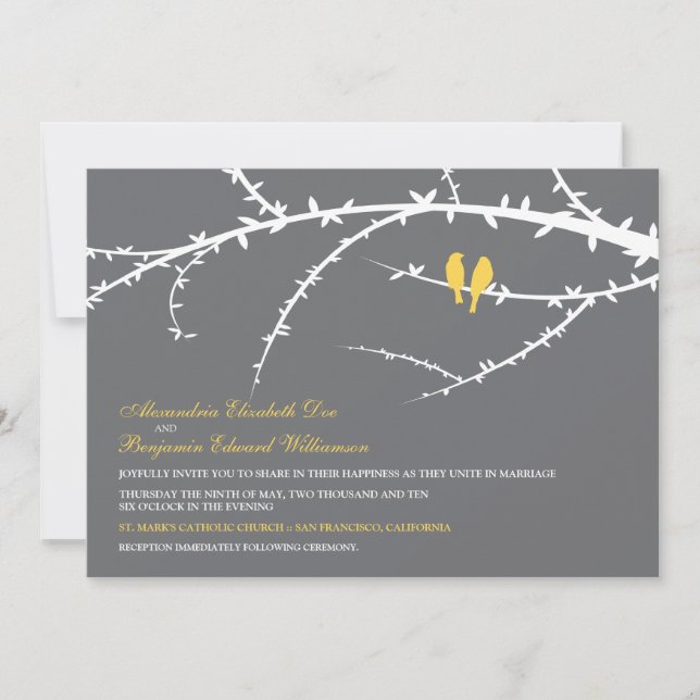 Love Birds Wedding Invitation (yellow) (Front)