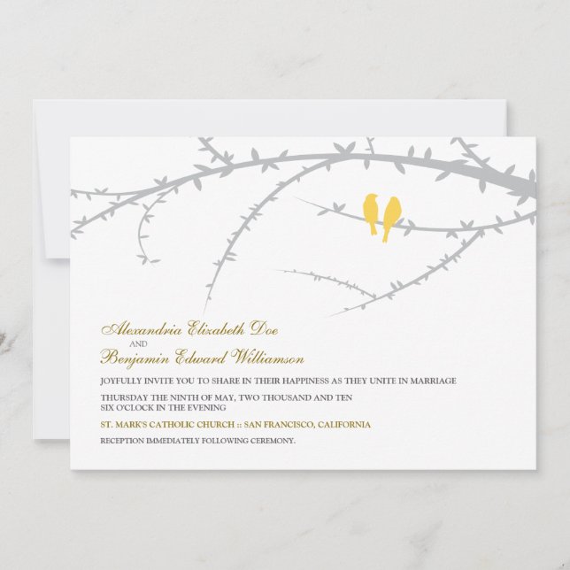 Love Birds Wedding Invitation (yellow) (Front)