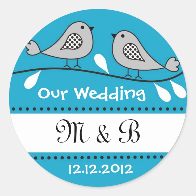 Love Birds Wedding Monogram Stickers (Front)