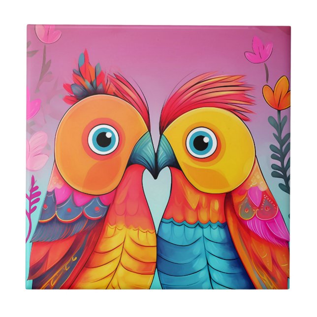LOVE BIRDS WEDDING PARROT ART Ceramic Tile (Front)